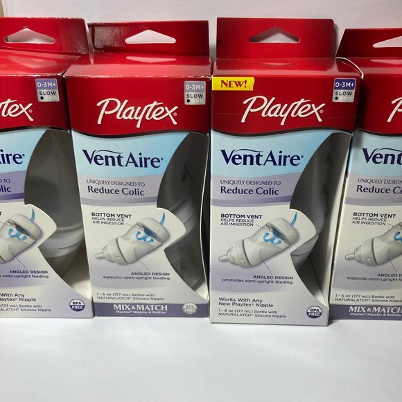 Playtex VentAire Bottom Vent 6oz Baby Bottle Naturalatch Silicone Nipple Angled